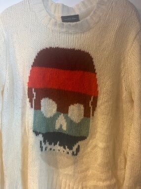 Wooden Ships Cream Crewneck Sweater with Multicolor Skull